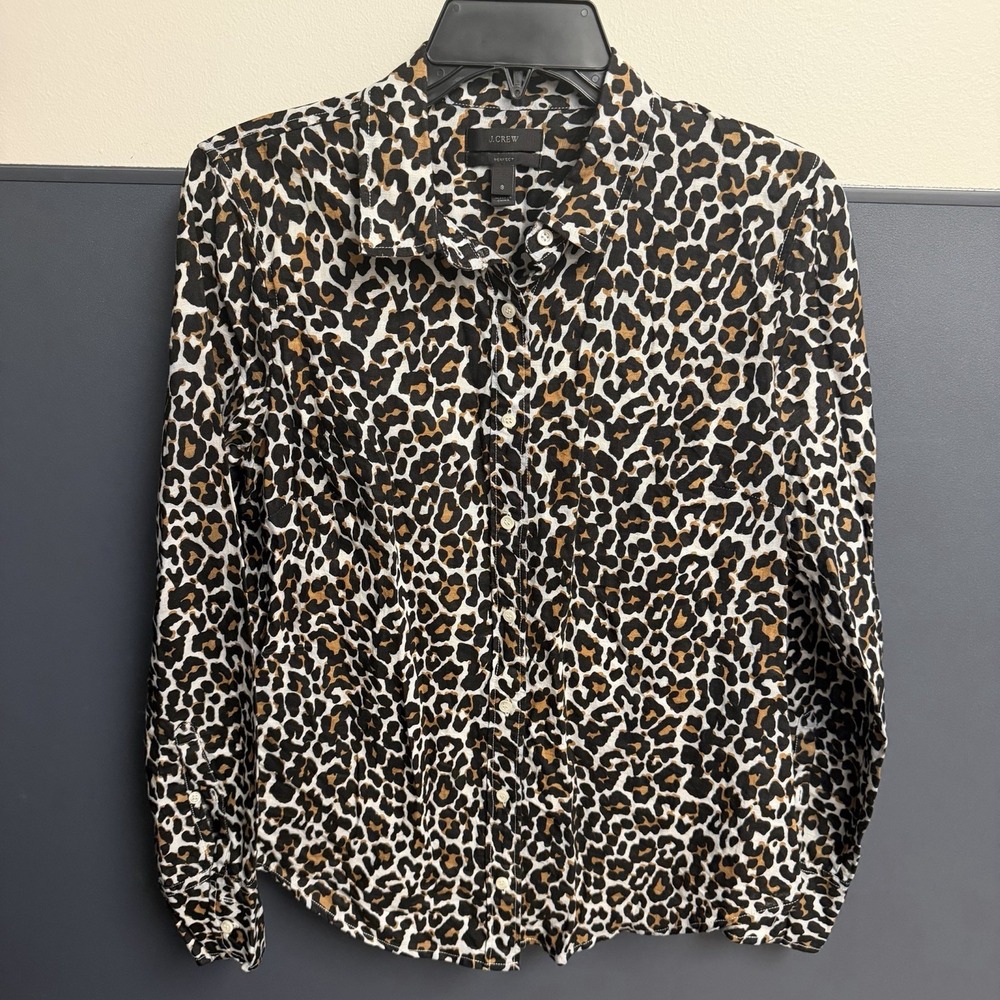 J.Crew Linen Button Up Long Sleeve Perfect Blouse 8